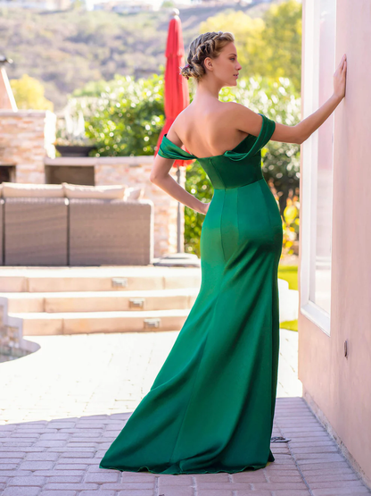 OKBBN trumpet shaped mermaid shaped off shoulder satin ball gown