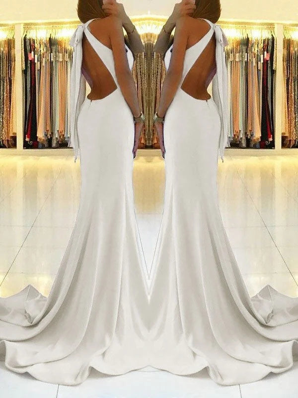 OKBBN tight backless sleeveless ruffled elastic crepe ball gown