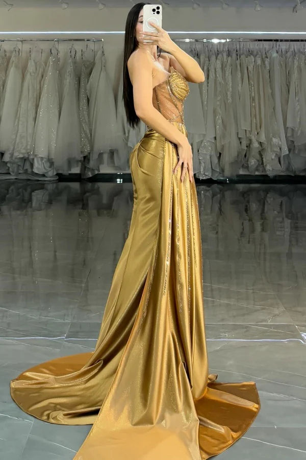 OKBBN tight off shoulder sleeveless beaded pleated ball gown