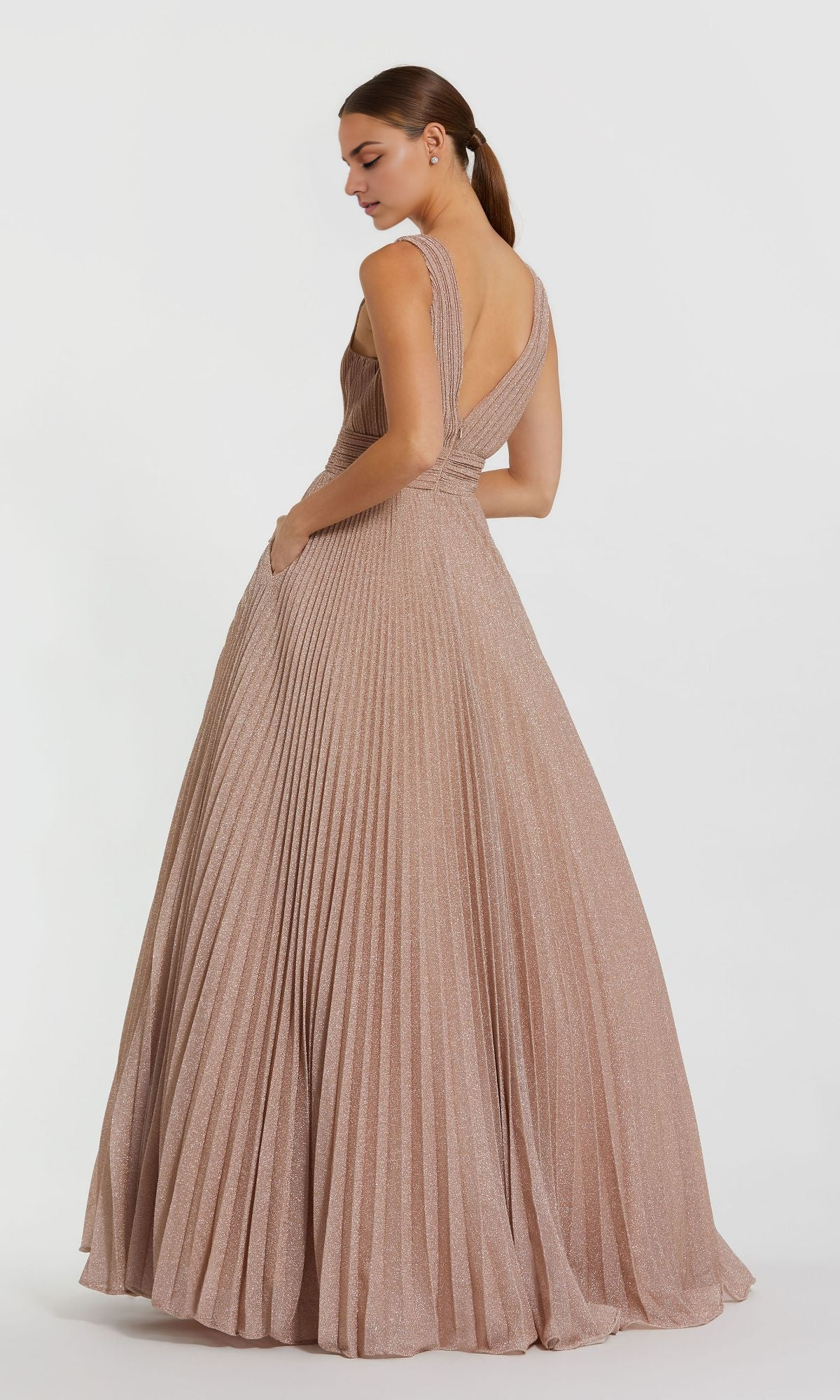 OKBBN Deep V-long pleated A-line ball gown