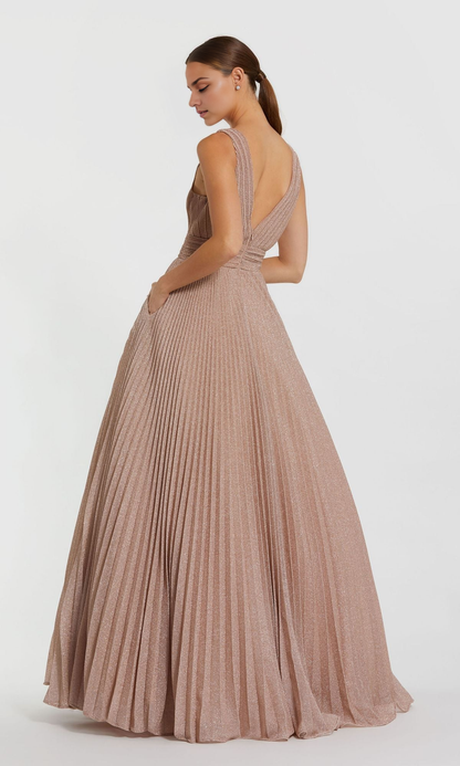 OKBBN Deep V-long pleated A-line ball gown