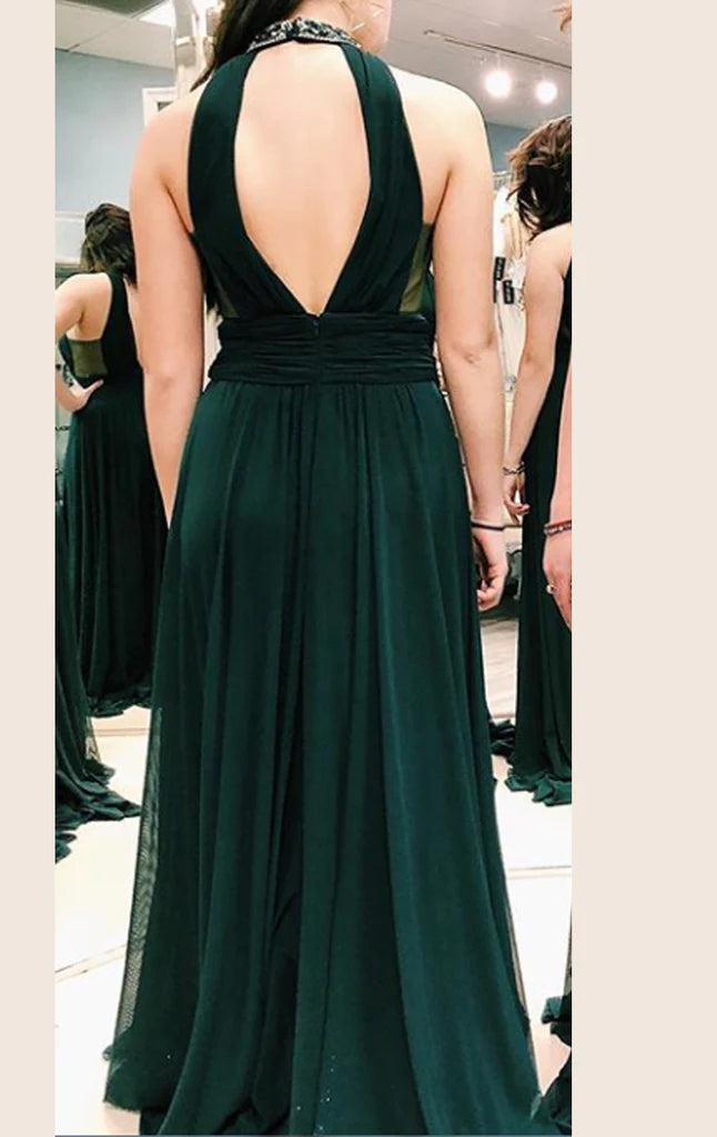 OKBBN Deep V-neck Knitted Long Formal Ball Dress