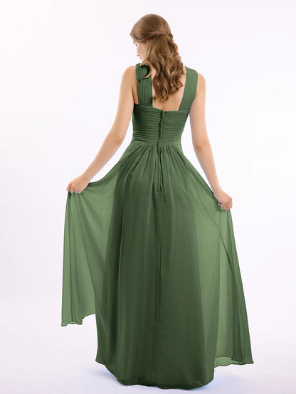 OKBBN Cross Shoulder Chiffon High Waist Bridesmaid Dress