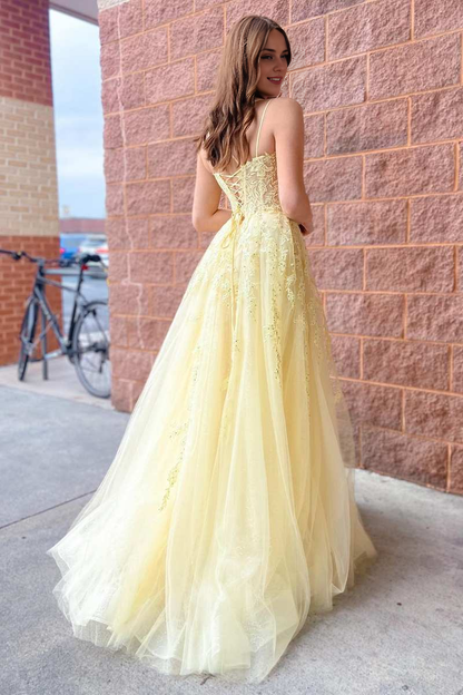 OKBBN A-line chiffon applique lace up dance dress