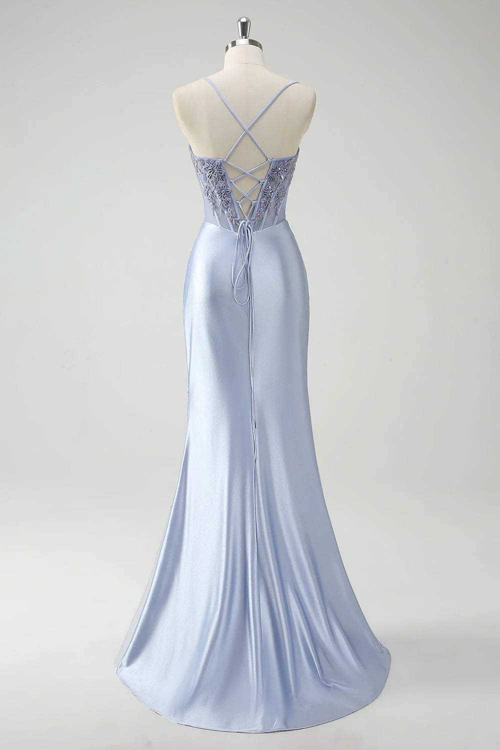 OKBBN mermaid slim shoulder strap pleated bead slit long ball dress