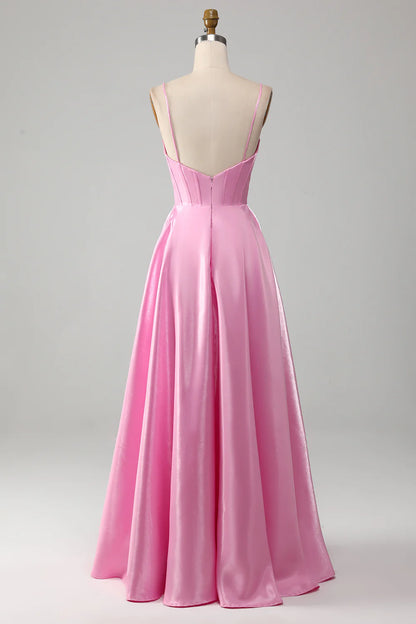 OKBBN A-line thin shoulder strap tight corset long ball dress