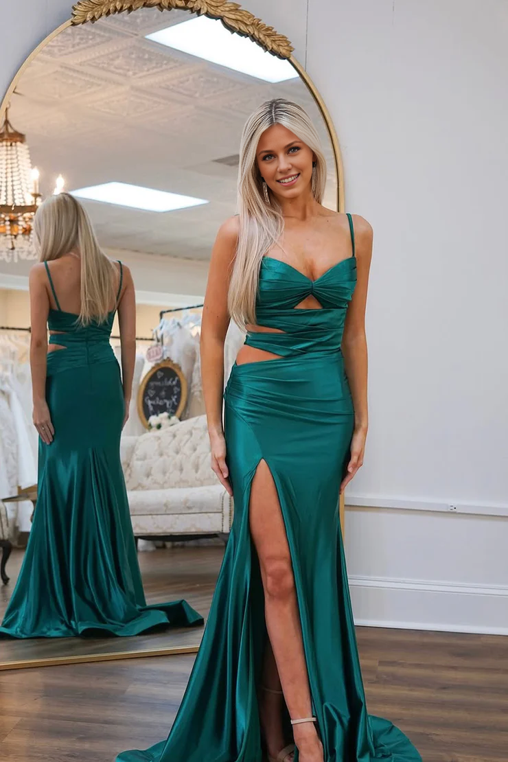 OKBBN Cute Mermaid Sweetheart Satin Long Split Ball Dress