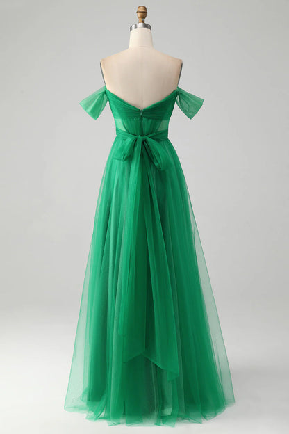 OKBBN A-line off shoulder tight corset long evening gown