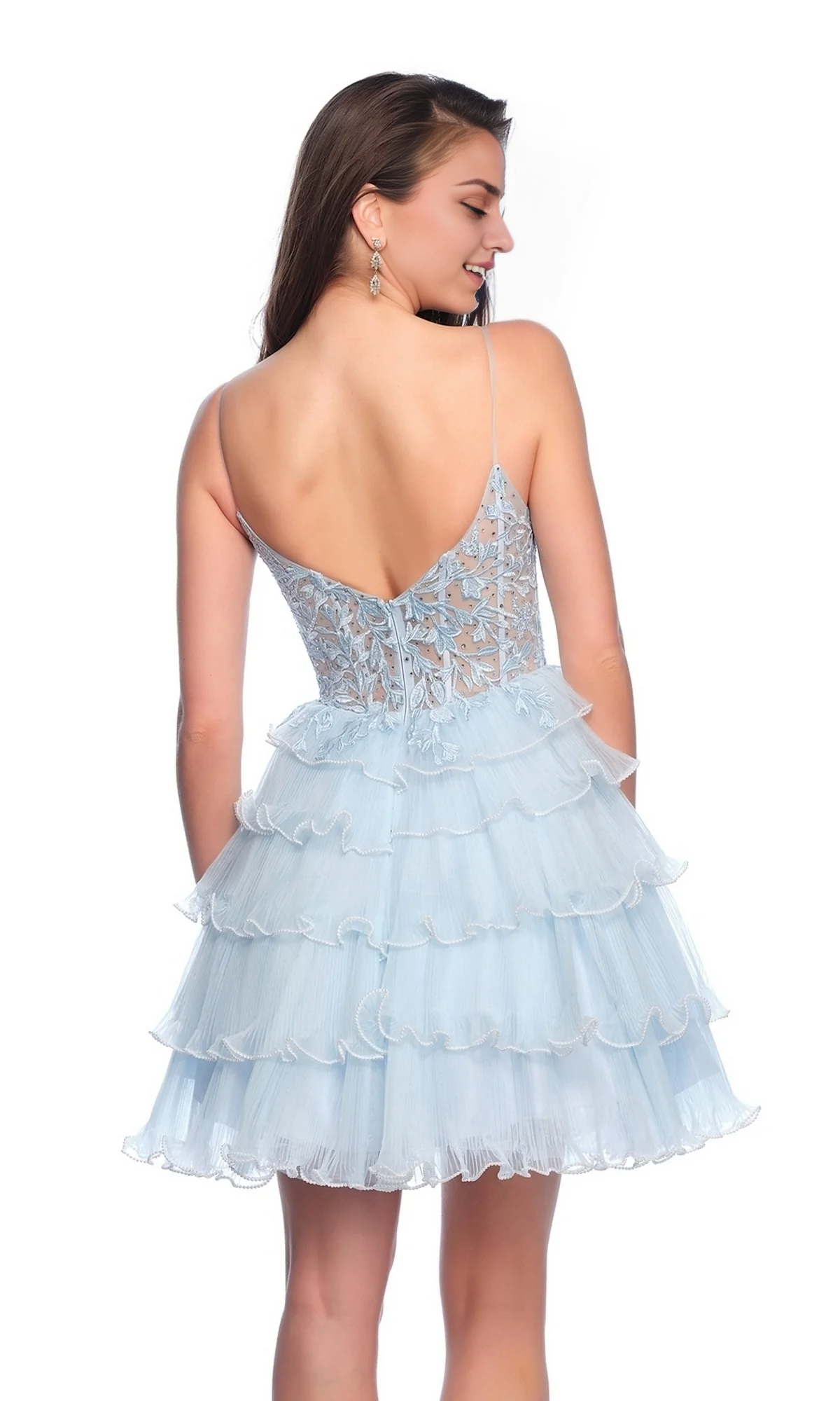 OKBBN A-line short ruffle edge embroidery perspective layered Homecoming Dresses