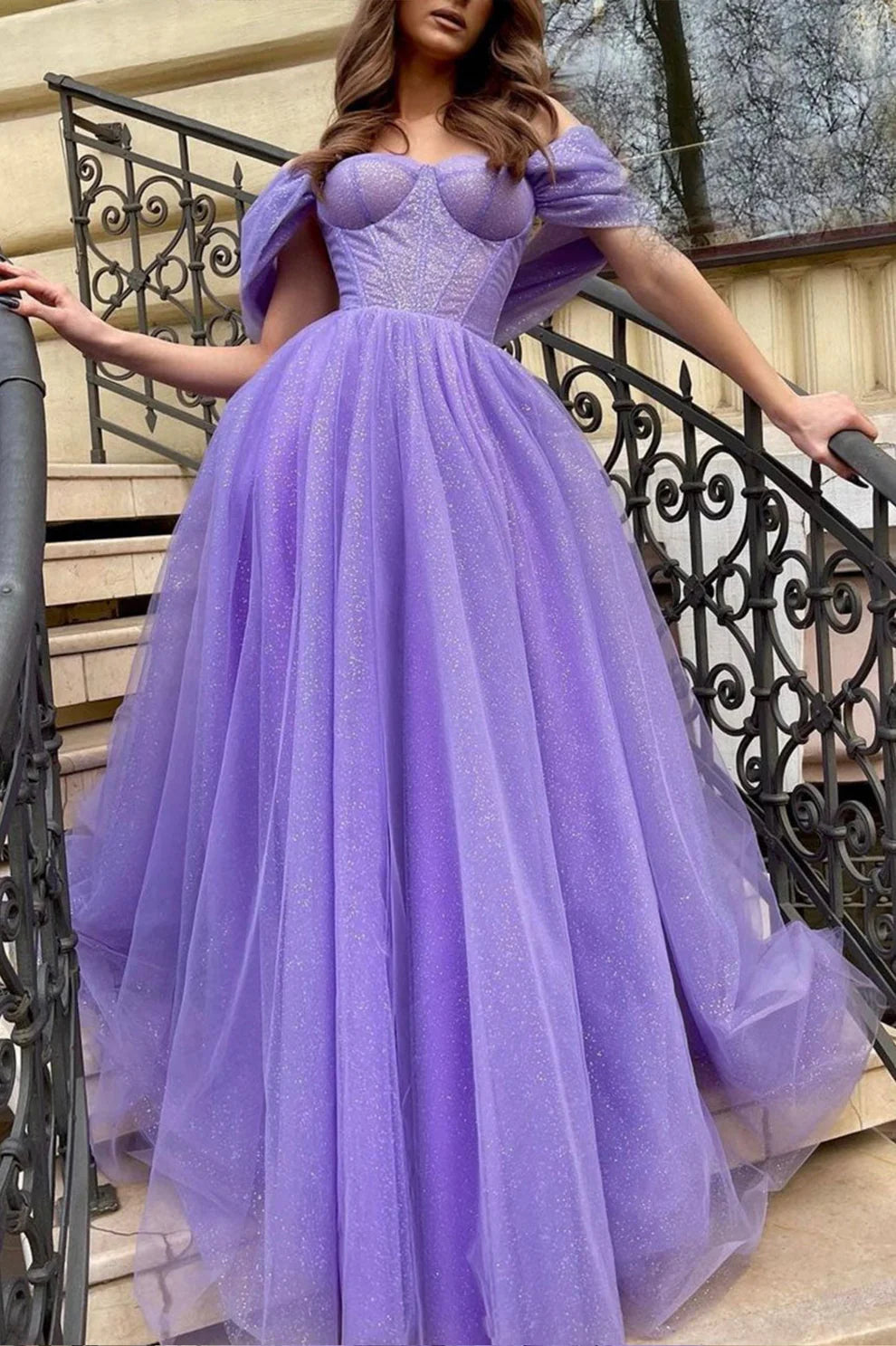 OKBBN chiffon long A-line off shoulder ball gown
