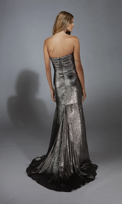 OKBBN off shoulder pleated slit ball dress