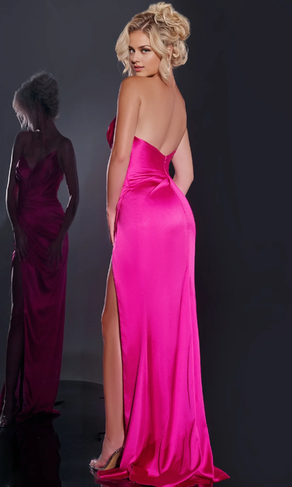 OKBBN strapless long imitation wrap style high slit dance dress