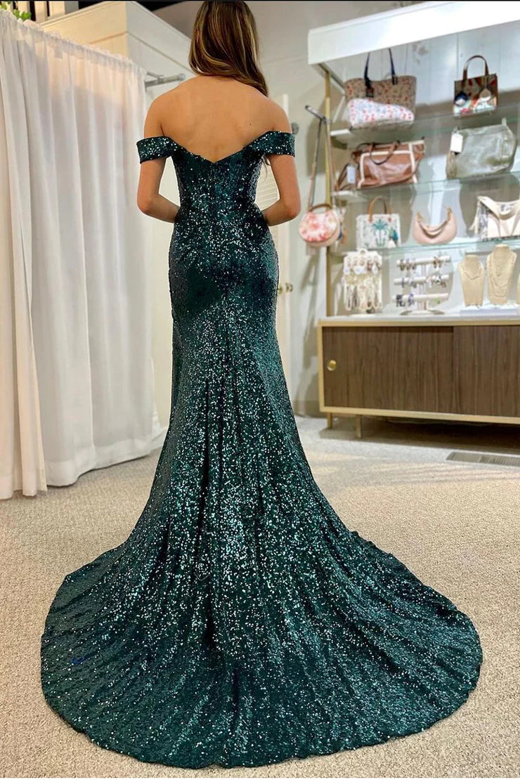 OKBBN Cute Mermaid Off Shoulder Glitter Long Ball Dress