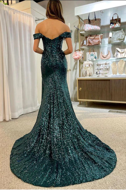 OKBBN Cute Mermaid Off Shoulder Glitter Long Ball Dress