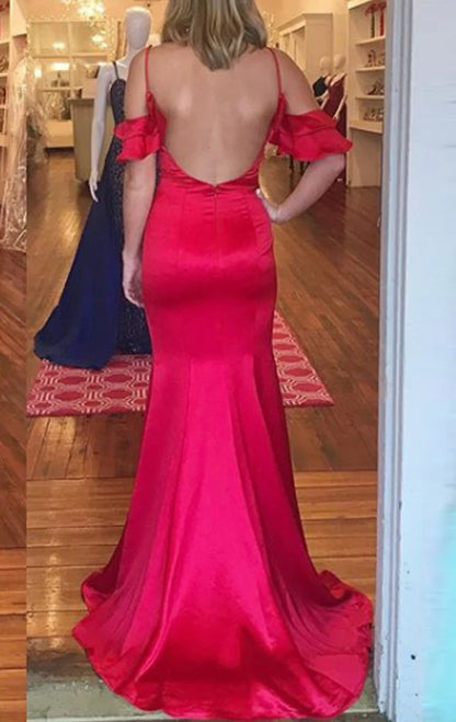 OKBBN Tight Off Shoulder Satin Formal Ball Dress