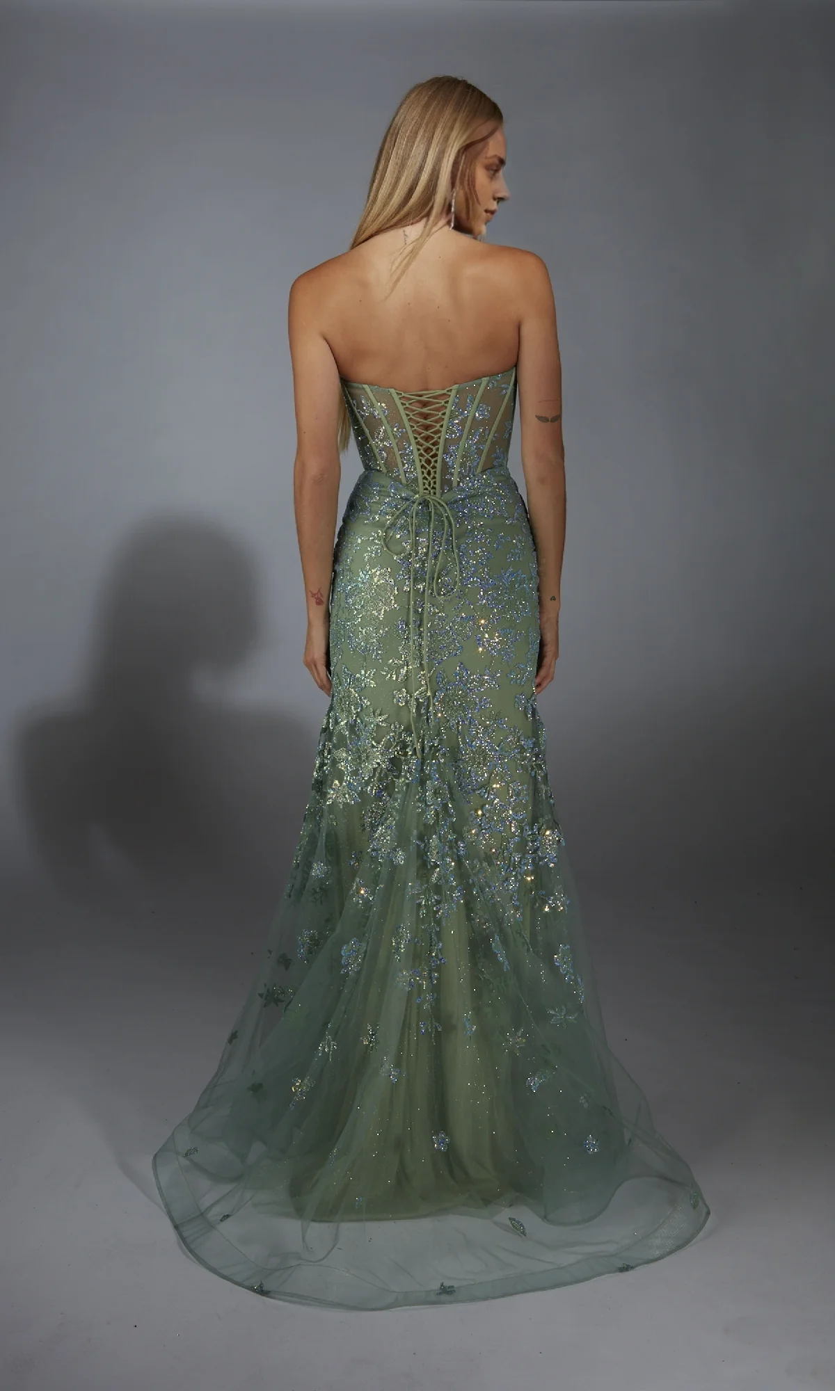 OKBBN Elegant Patchwork Strapless Long Sparkling Ball Dress