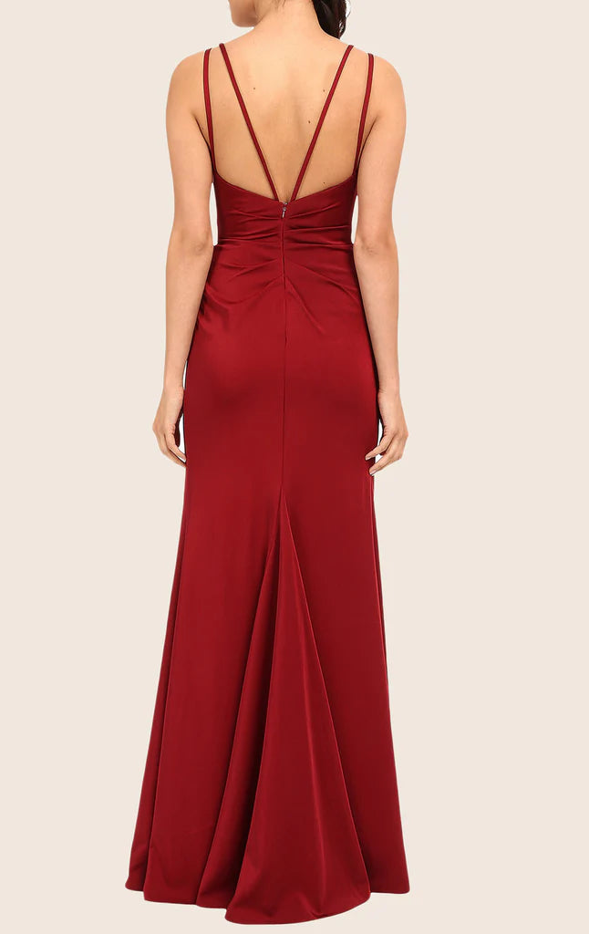OKBBN V-neck Chiffon Long Ball Dress with Strap