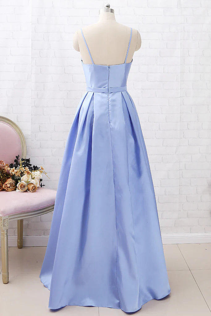OKBBN slim shoulder strap long satin formal evening dance dress