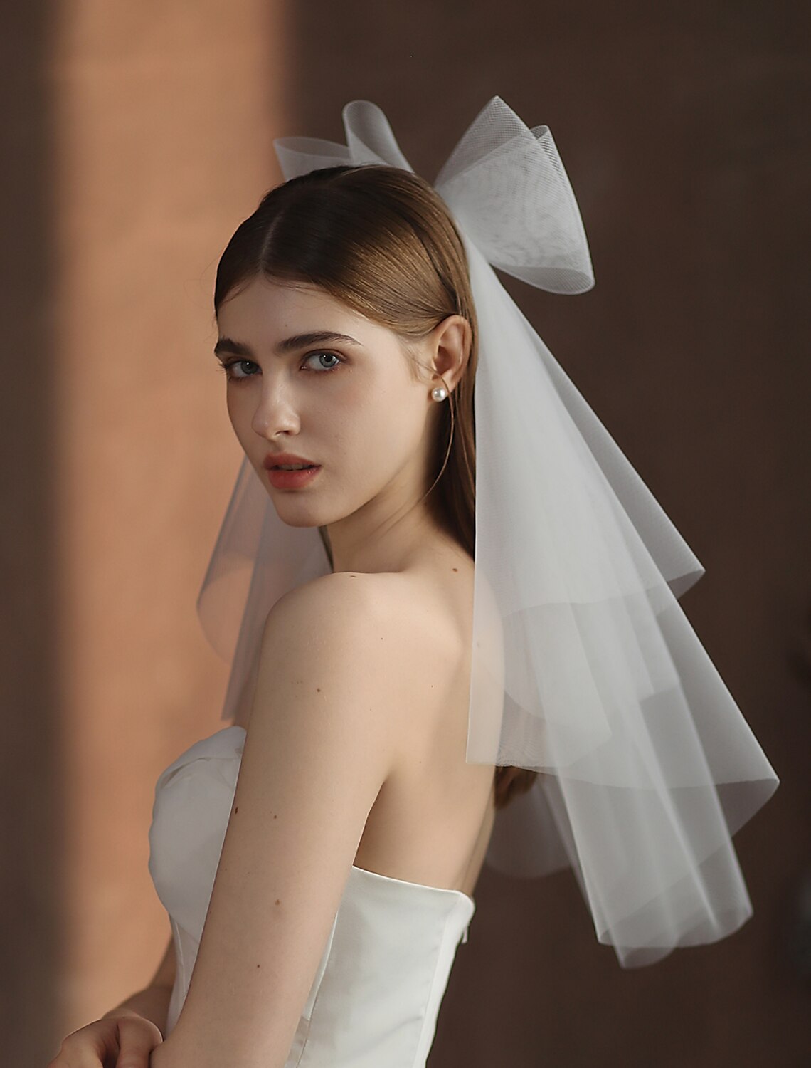 OKBBN two-layer cute solid color chiffon wedding veil