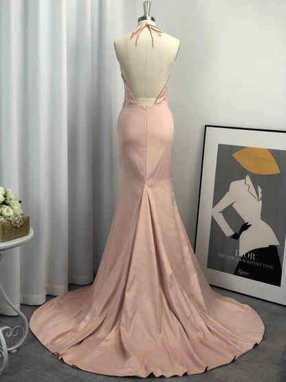 OKBBN Gorgeous Mermaid Strap Sleeveless Satin Ball Dress
