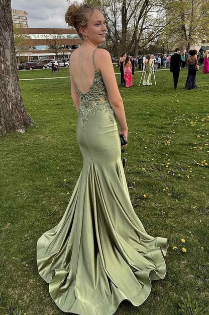 OKBBN Charming Mermaid V-neck Satin Ball Dress