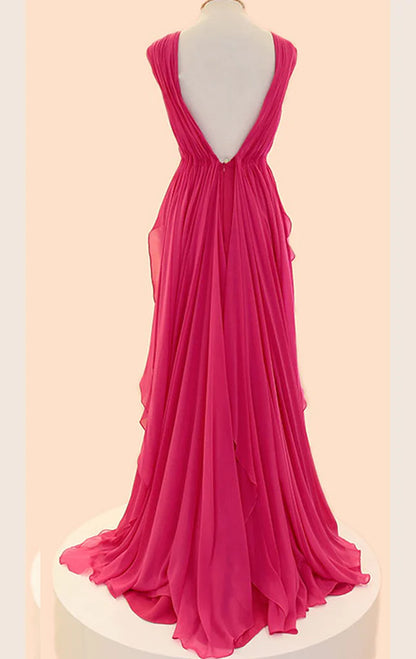 OKBBN Mermaid Strap V-neck Chiffon Long Ball Dress