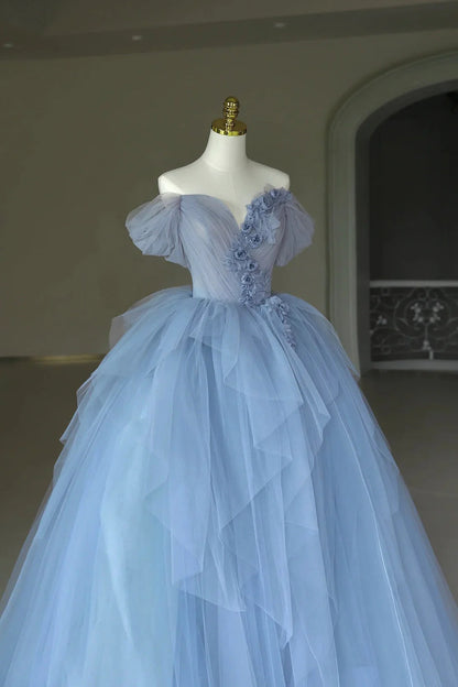 OKBBN elegant chiffon and floral off shoulder ball gown