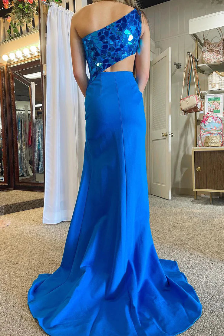 OKBBN Cute Mermaid One Shoulder Satin Ball Dress