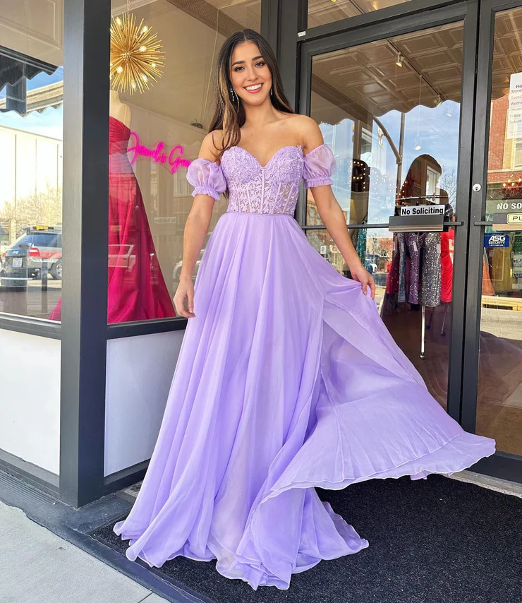 OKBBN Charming A-Shape Sweetheart Chiffon Lace Ball Dress