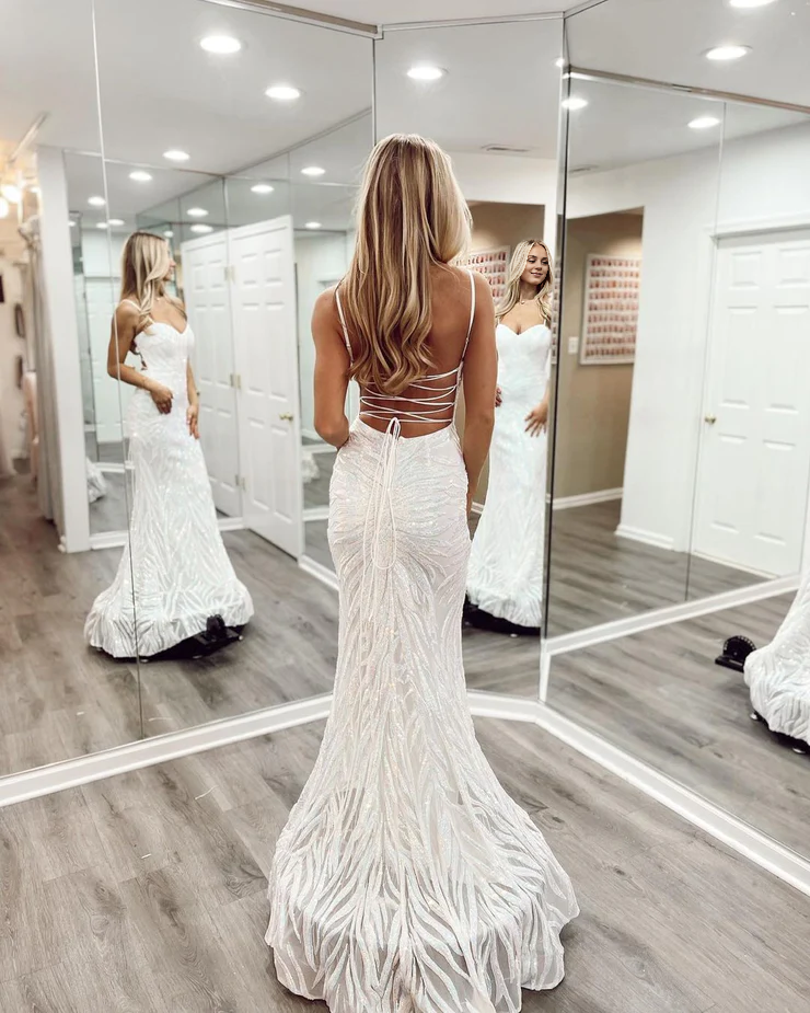 OKBBN Mermaid V-neck Sparkling Long Ball Dress