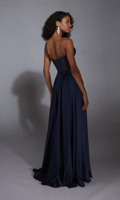 OKBBN Long A-line Thin Strap Sparkling Ball Dress