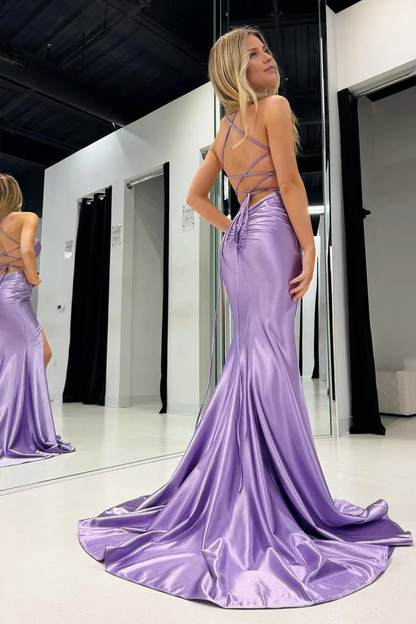 OKBBN minimalist mermaid slim shoulder strap satin slit dance dress
