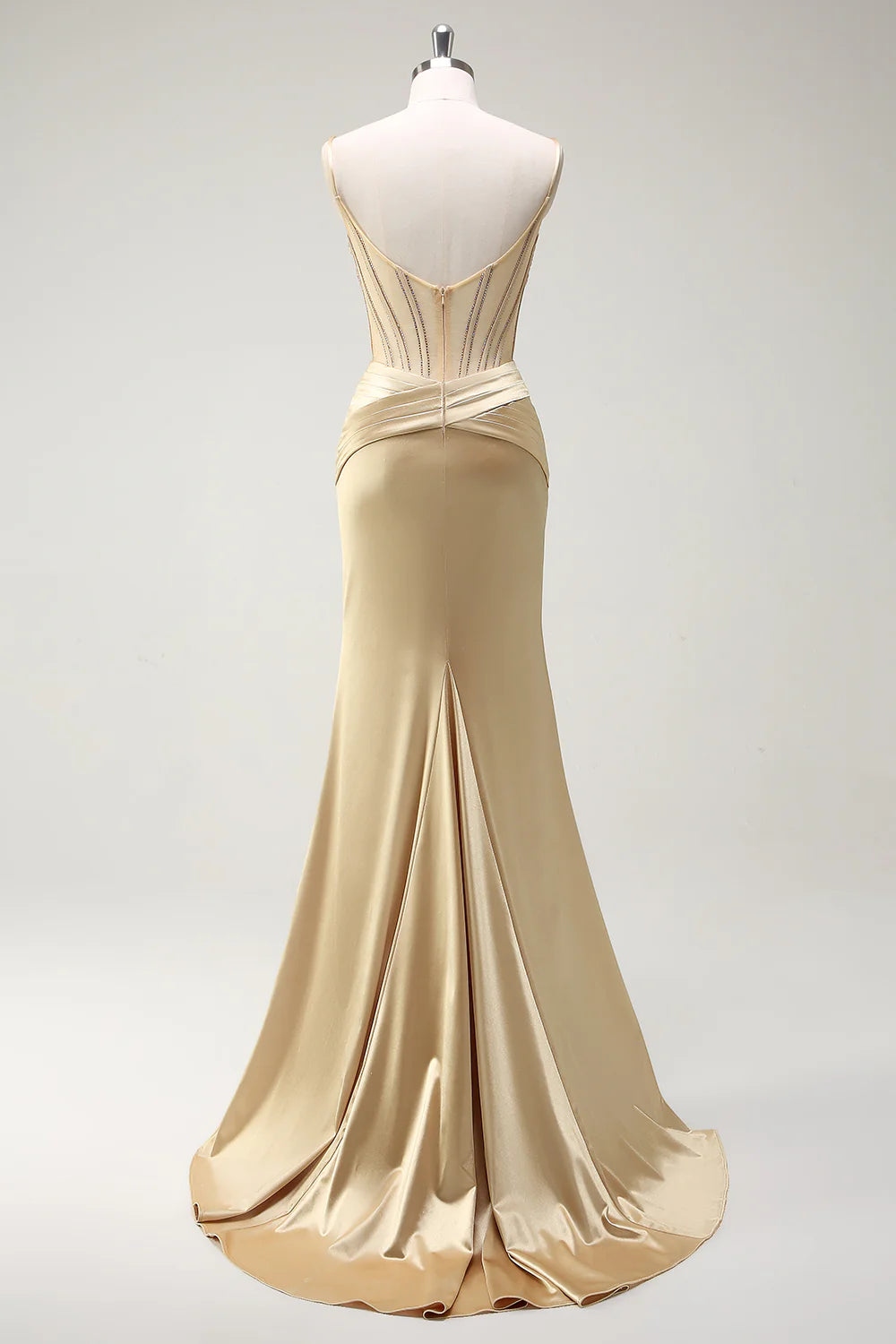 OKBBN Mermaid Strap Waist Beaded Split Long Ball Dress