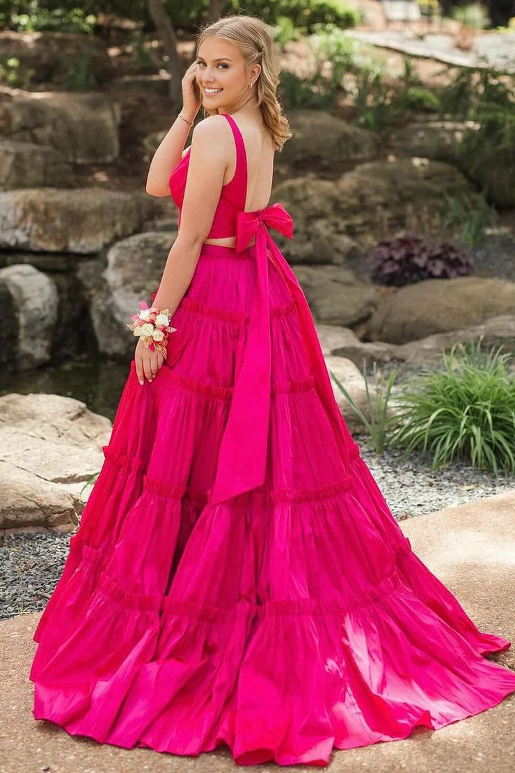 OKBBN Beautiful V-neck Satin Long Ball Dress