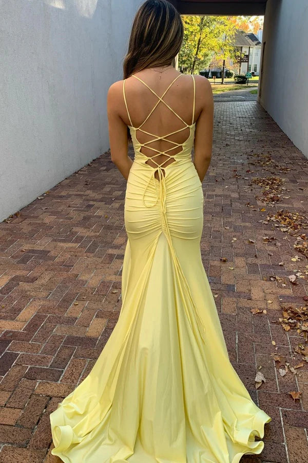 OKBBN Simple Casual Mermaid V-neck Strap Sleeveless Cross Strap and Ground Ball Dress