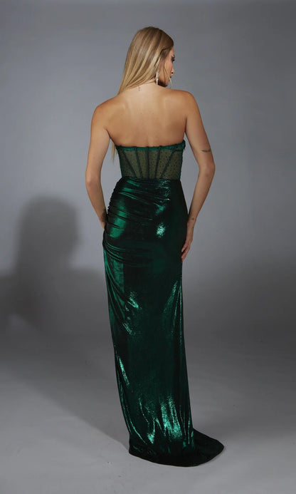 OKBBN strapless long transparent tight corset knit ball gown
