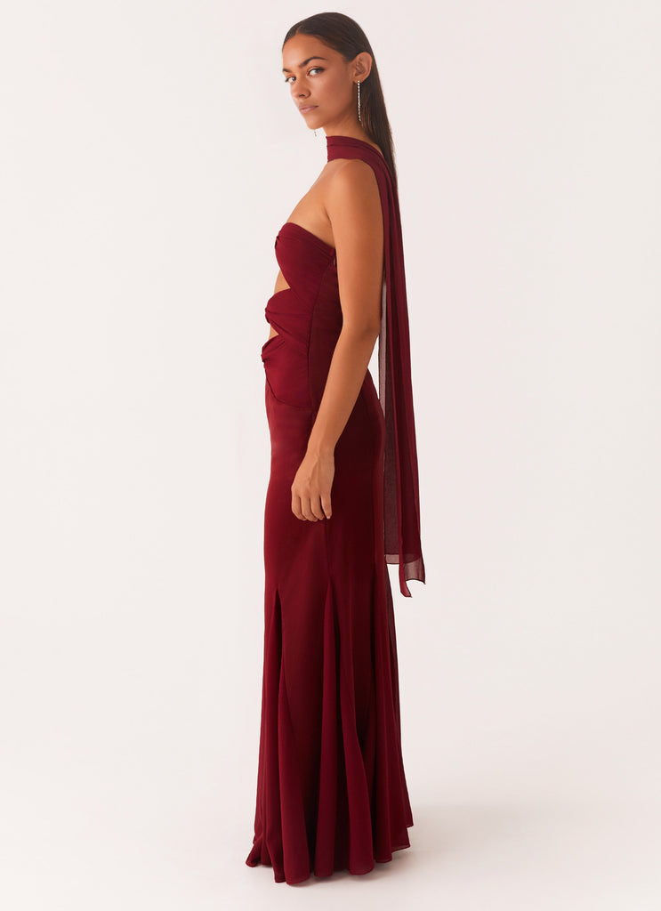 OKBBN's luxurious and eye-catching satin chiffon front hollow fish tail skirt with Prom Dresses sticker