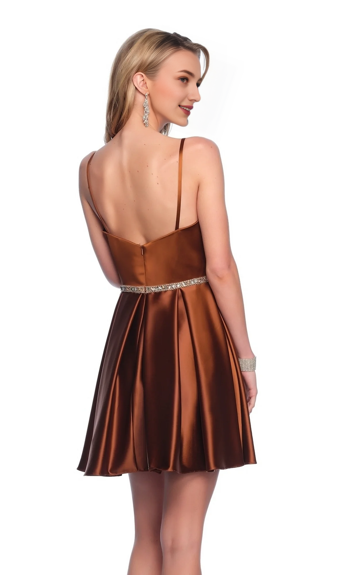 OKBBN Classic A-line V-neck satin backless Homecoming Dresses