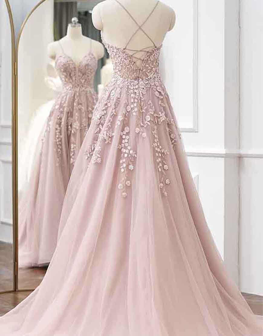 OKBBN A-line thin shoulder strap chiffon ball dress with stickers