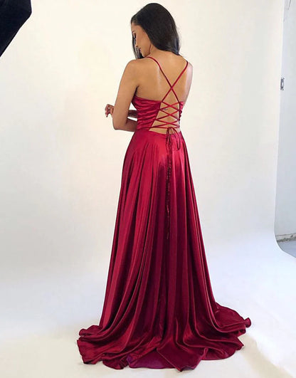 OKBBN Elegant Satin Long Ball Dress