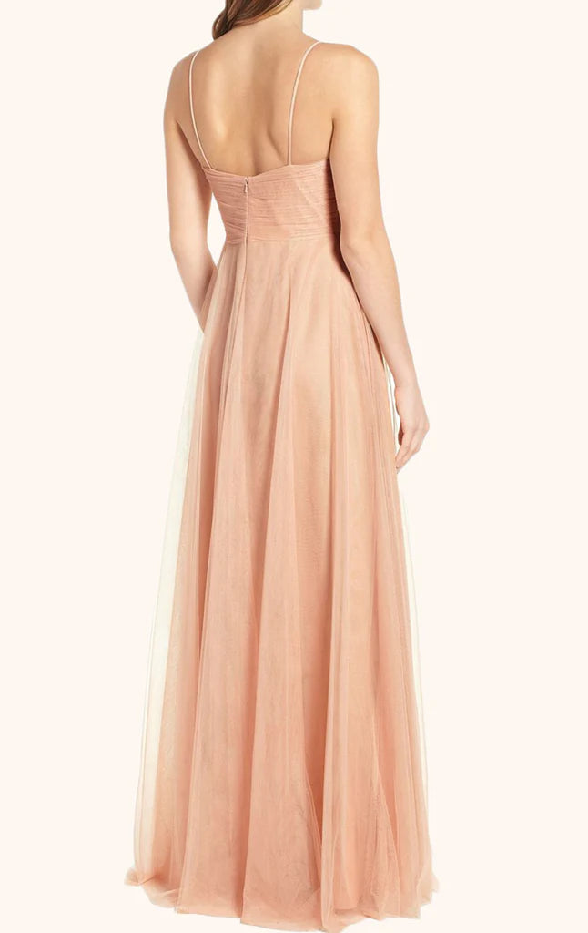 OKBBN V-neck chiffon ball gown with suspenders
