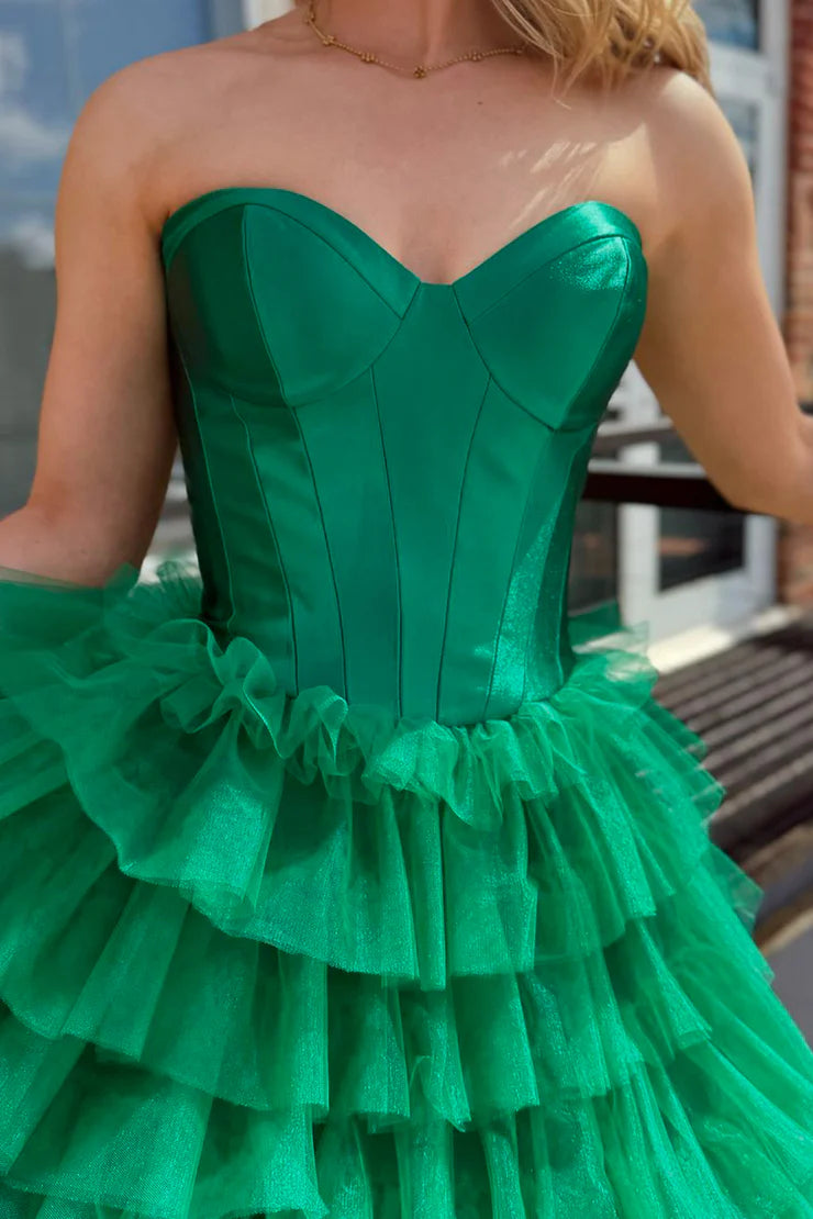 OKBBN Cute A-line Sweetheart Chiffon Layered Long Split Ball Dress