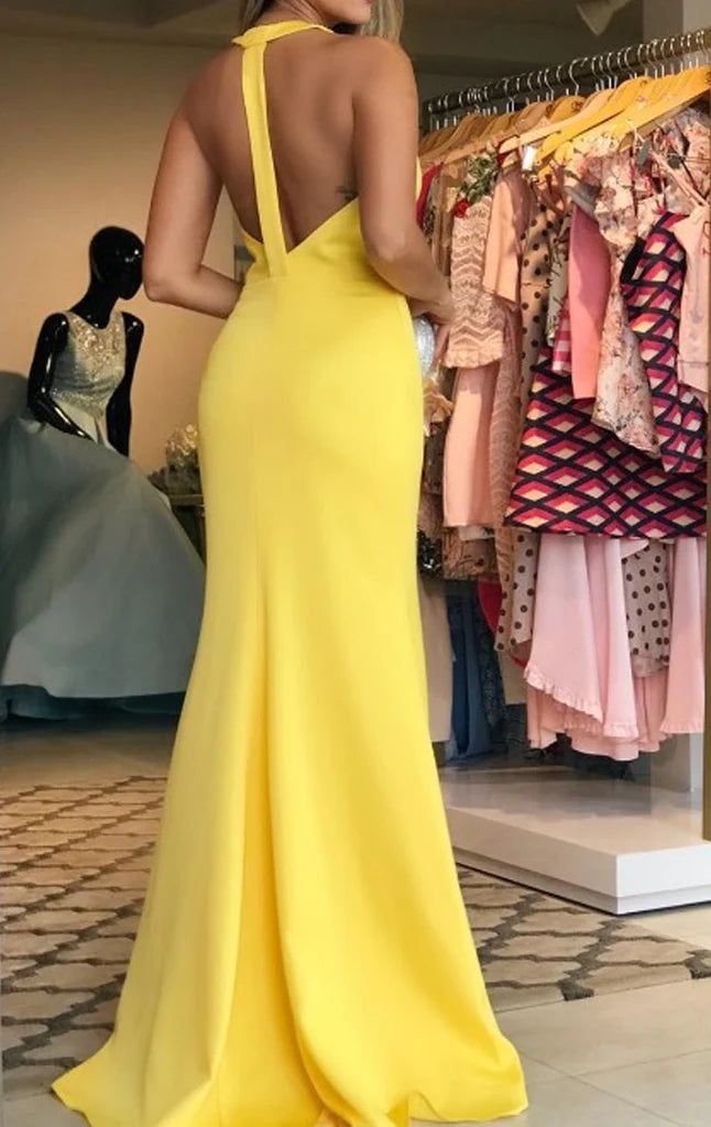 OKBBN backless V-neck knitted long formal ball dress