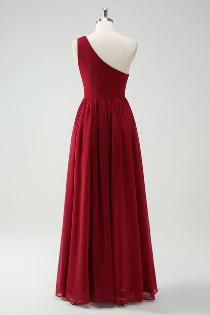 OKBBN Chiffon Single Shoulder Split Long Ball Dress