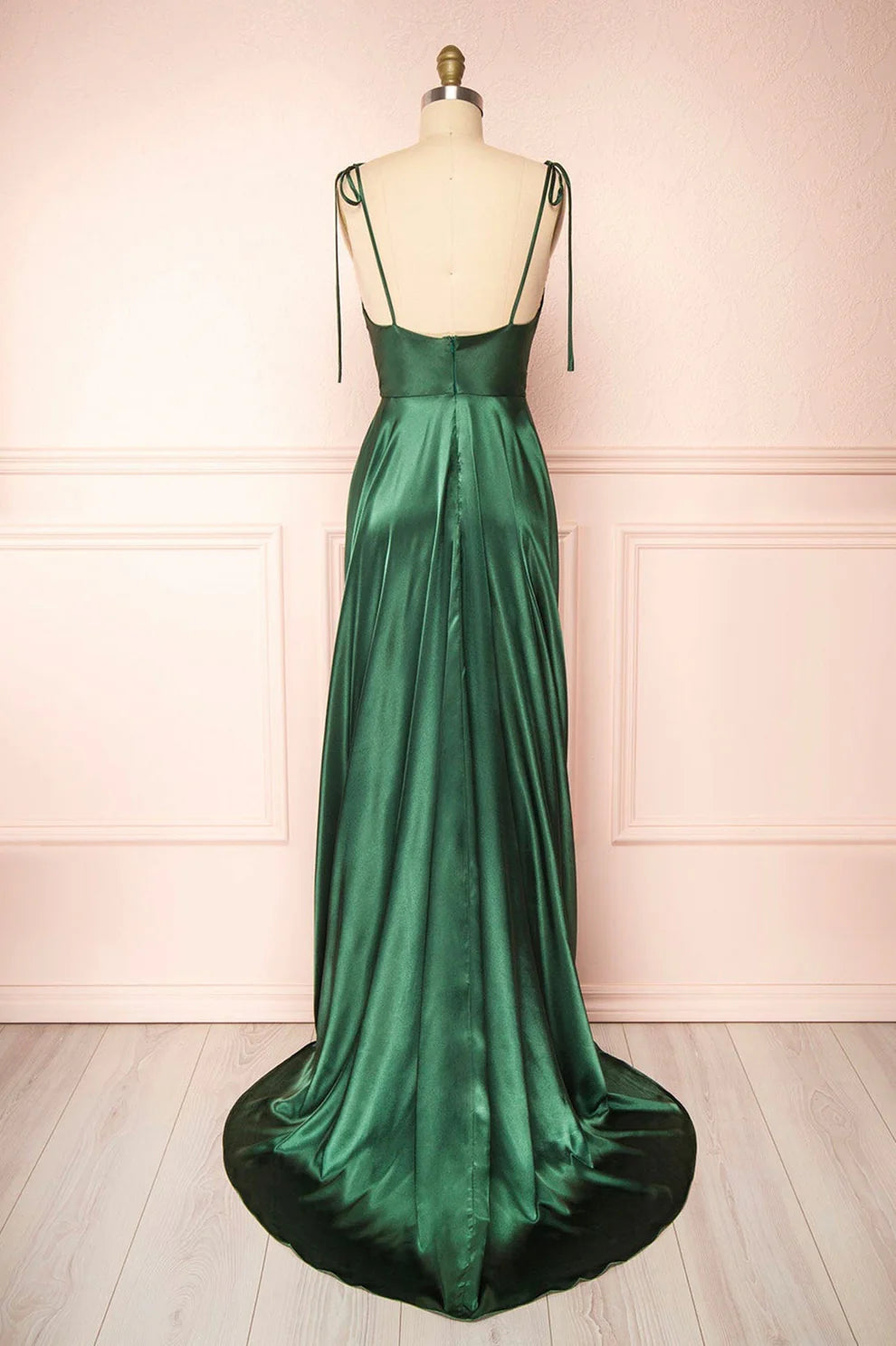 OKBBN minimalist satin long A-line slim shoulder ball gown