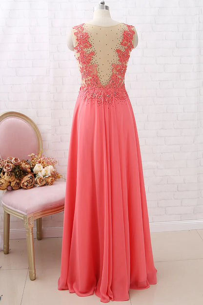 OKBBN V-neck Chiffon Lace Long Retro Formal Ball Dress