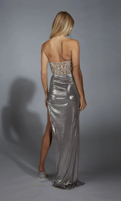 OKBBN strapless slim fit bead transparent tight corset ball dress