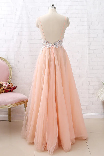 OKBBN V-neck lace chiffon formal ball dress with suspenders