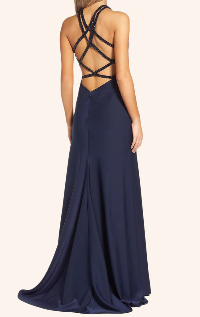 OKBBN backless long slit ball gown