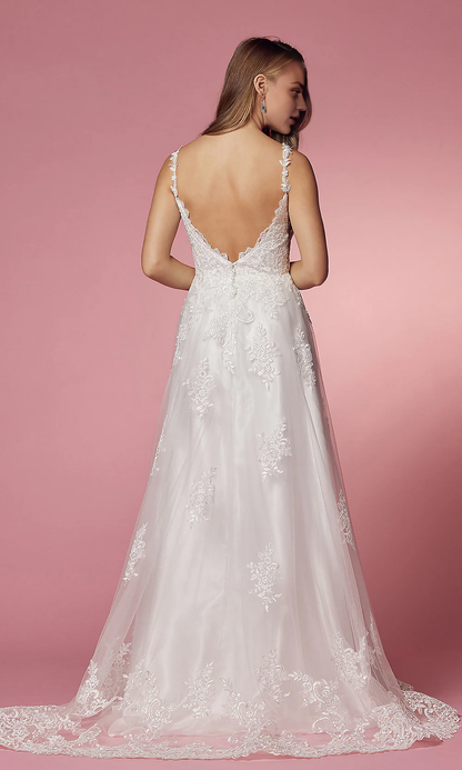 OKBBN lace applique V-neck long ball gown